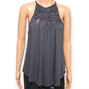 American Eagle Soft & Sexy Crochet Halter Top – Gray Sleeveless Tank, Size L.